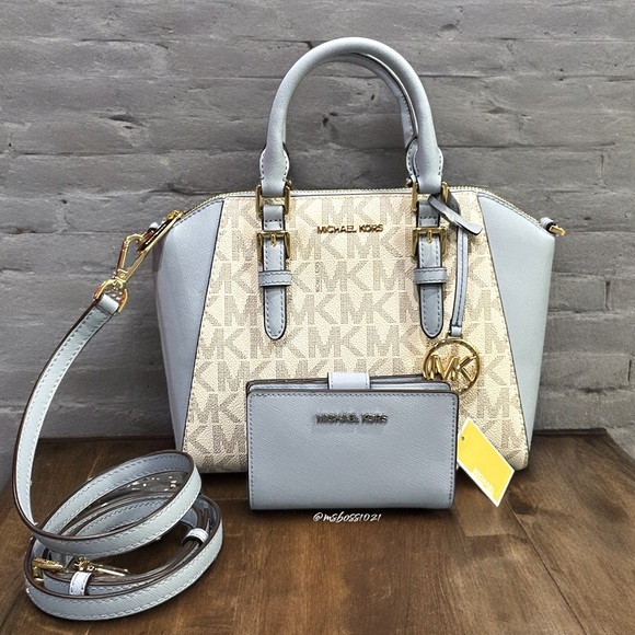 MICHAEL KORS Ciara Medium Satchel + Wallet in Pale Blue NWT
